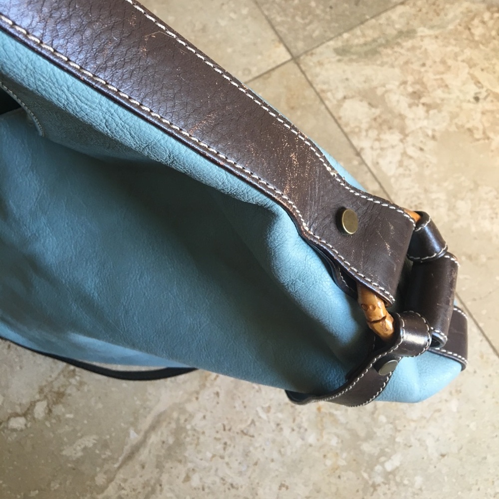 VtG RaRe🐬GuIa’S GeNuiNe ItaLiAn CalF sKin LeAtHer Teal BlUe BaMb0o HoB0 🔥 - Picture 11 of 12